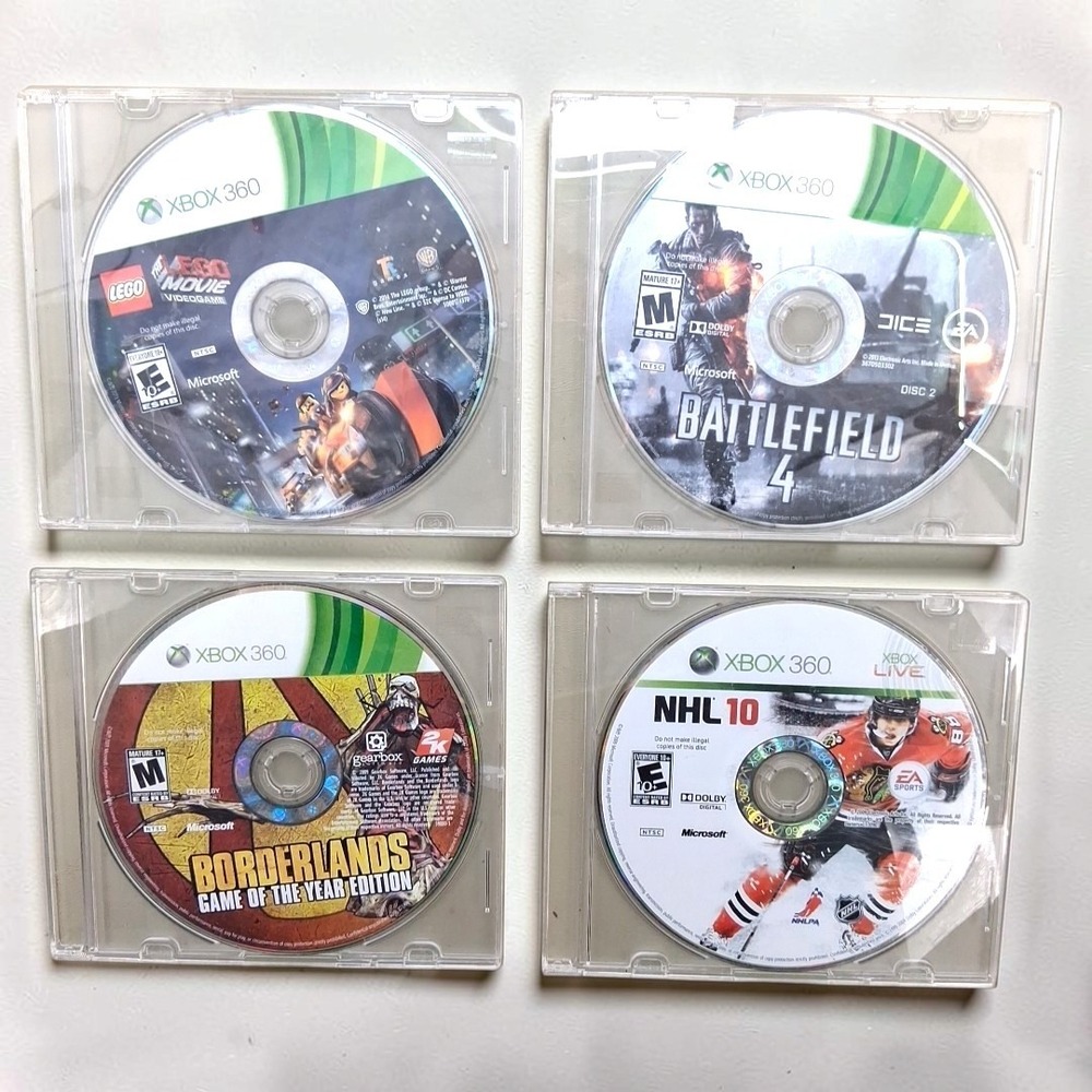 Xbox 360 Game Lot Battlefield 4 Borderlands LEGO Movie NHL 4 Disc Bundle Tested